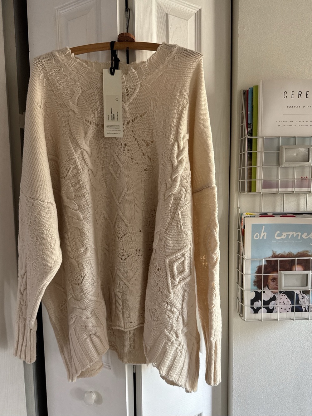 Neutral Cream Cable Knit Crewneck Sweater - Serien Umerica (Italian Designer)